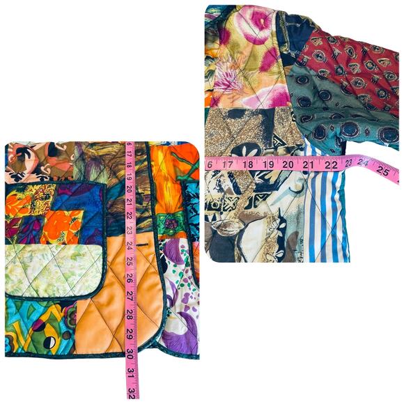 220 Hickory Silk Patchwork Multicolor Quilted Reversible Jacket Women Sz M - Picture 14 of 15